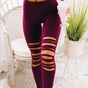 NanaMacs burgundy ripped leggings
